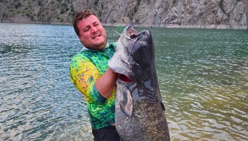 Amatör Balıkçıların Baraj Gölünde Yakaladığı 100 Kilo Ağırlığındaki Sır Gibi Balık